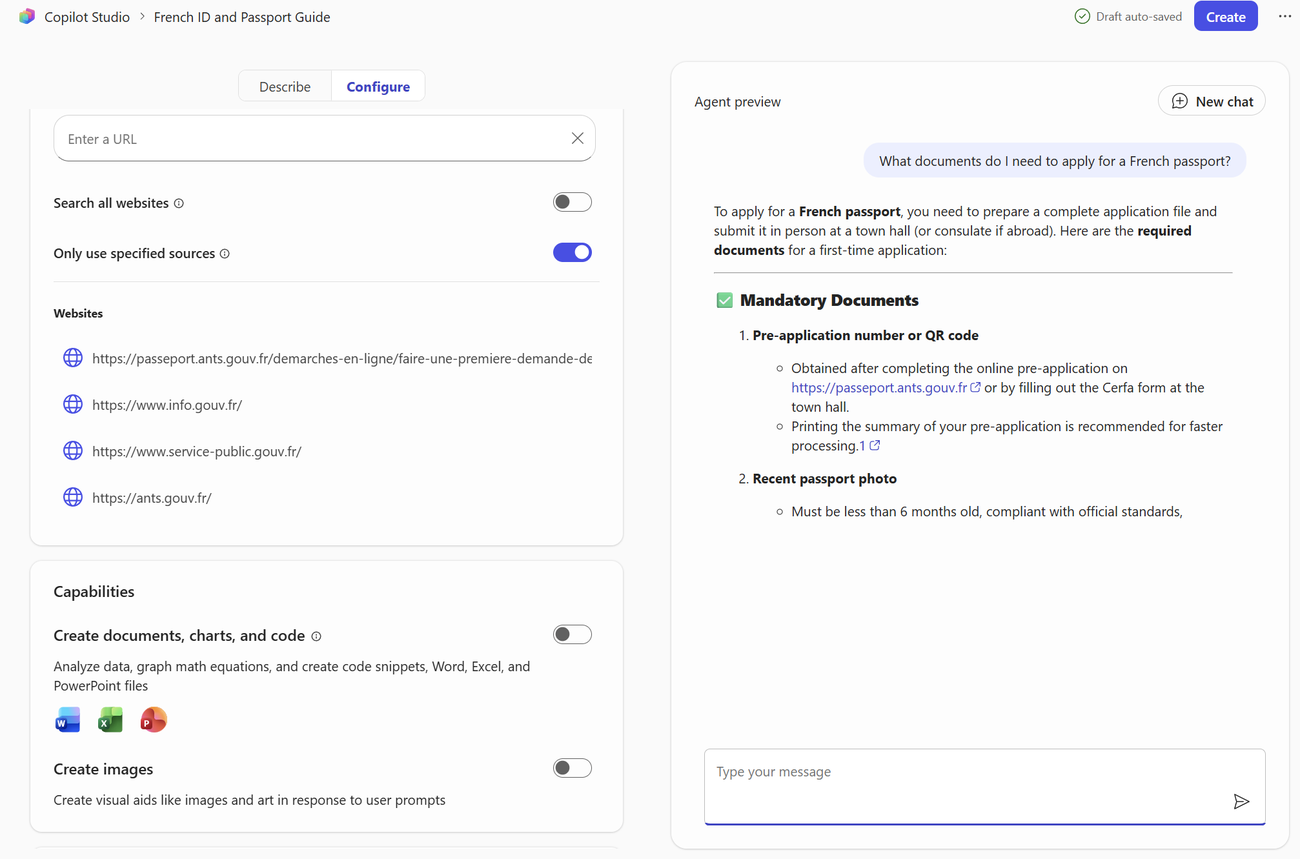 Créer un agent Copilot pour un cas d'usage métier : étape 4