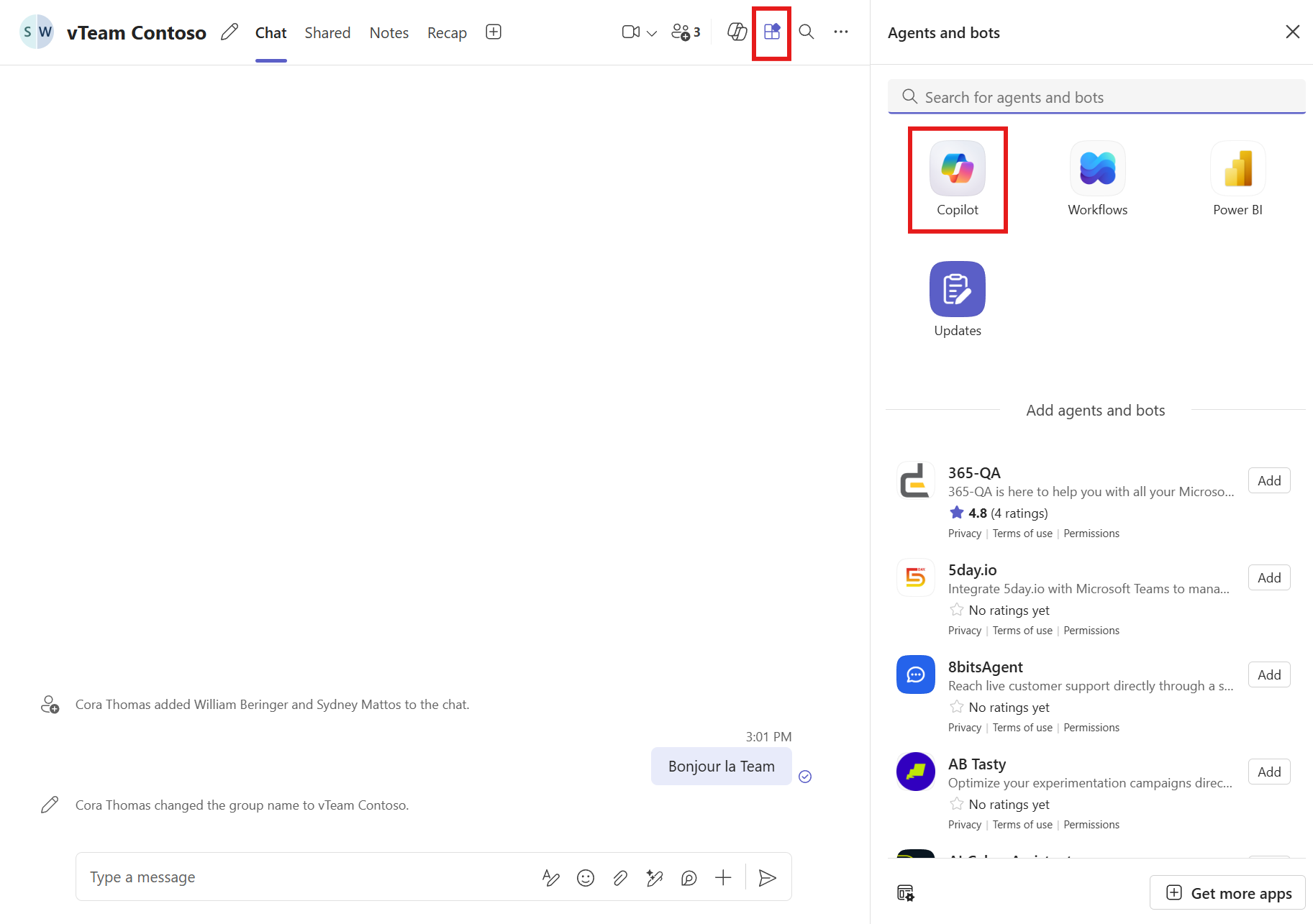 Ajouter Copilot dans une conversation Teams : étape 2