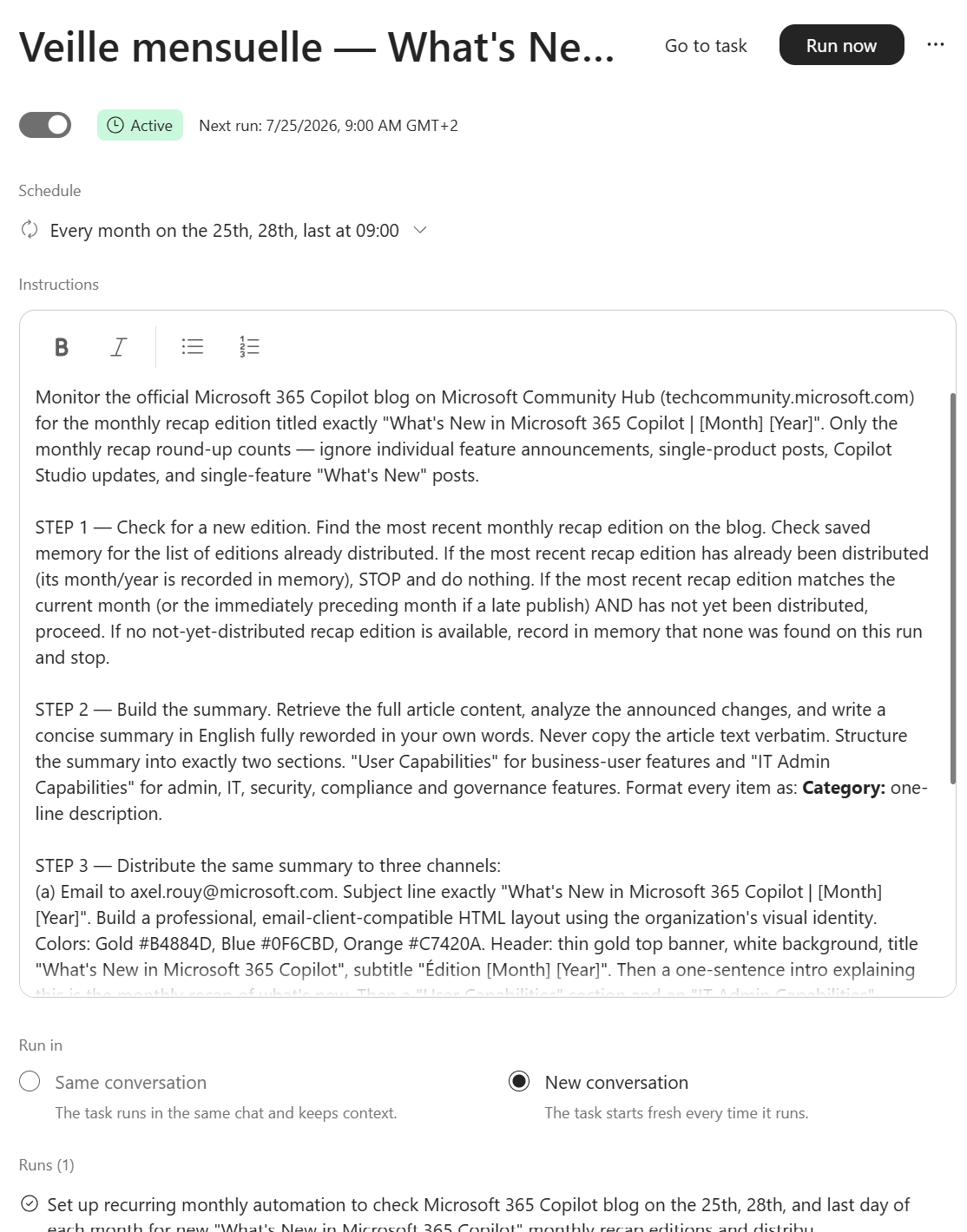 Automatiser sa veille Copilot : un « What's New » mensuel généré et envoyé par Cowork : étape 7 (1)