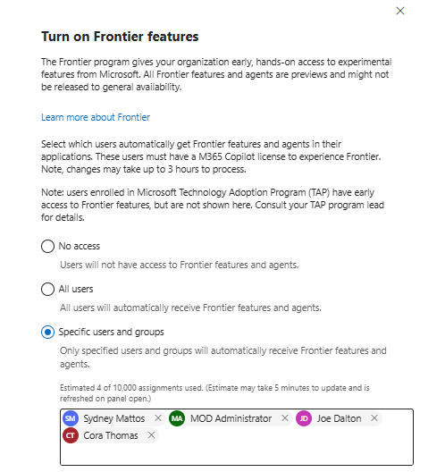 Le programme Frontier : l'accès anticipé de Microsoft Copilot : étape 5