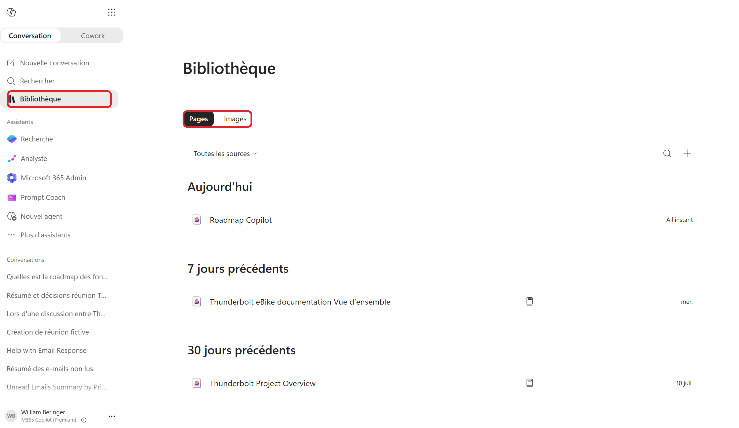 La Bibliothèque et les Pages : gardez la mémoire de vos échanges avec Copilot : étape 5