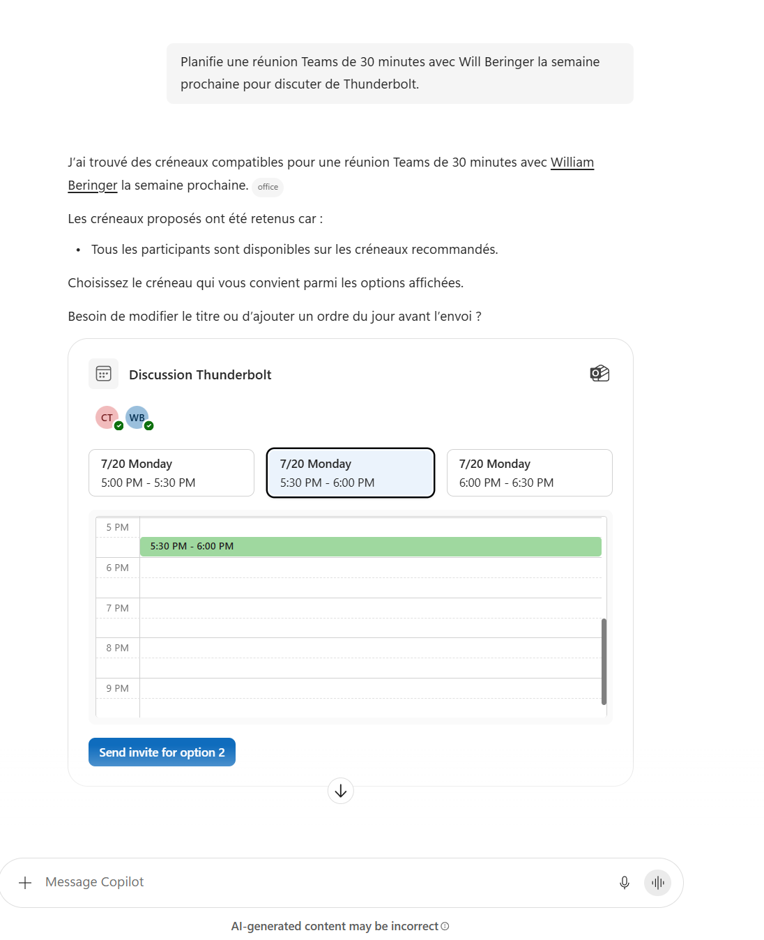 Planifier une réunion avec Copilot : étape 1