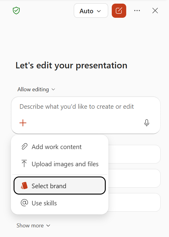 Utiliser un brand kit depuis Copilot dans PowerPoint : étape 2