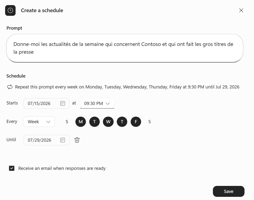 Planifier un prompt récurrent : votre assistant qui travaille en avance : étape 3