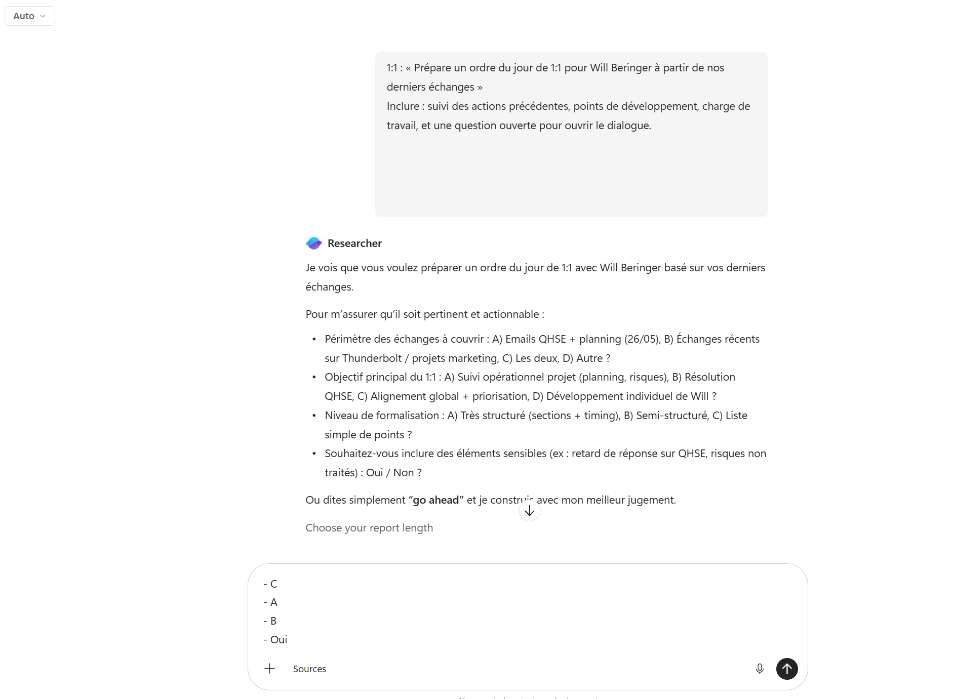 Préparer ses entretiens d'équipe avec l'agent Researcher : étape 2