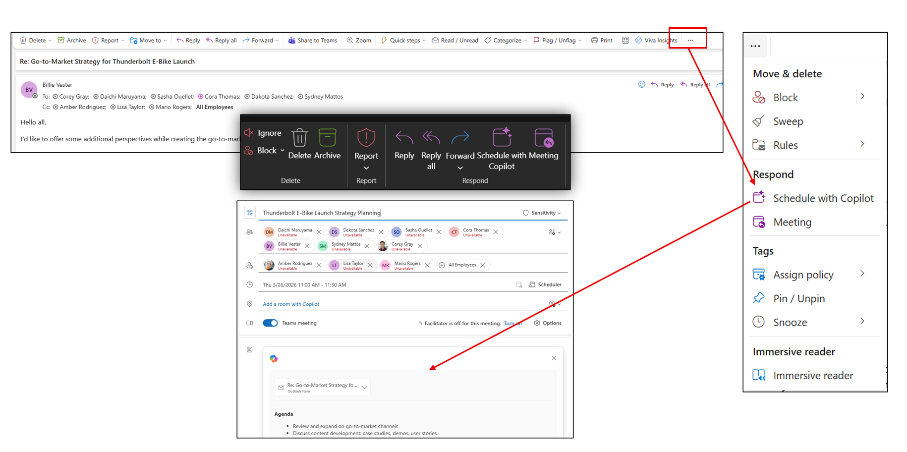 Schedule with Copilot : d'un fil d'emails à une réunion structurée : étape 2