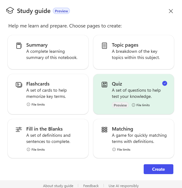 Study guide dans Copilot Notebooks : transformez vos sources en support d'apprentissage : étape 2