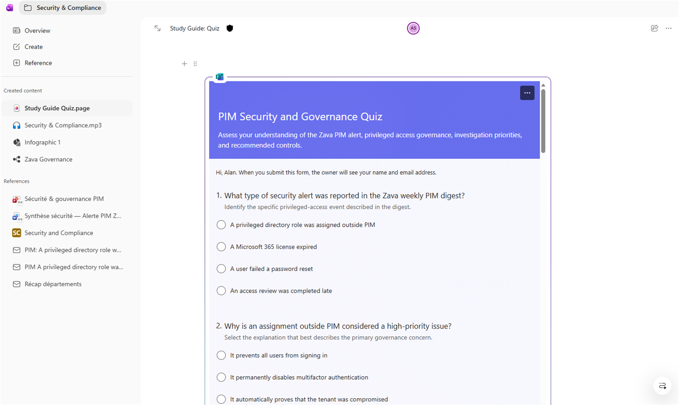 Study guide dans Copilot Notebooks : transformez vos sources en support d'apprentissage : étape 4