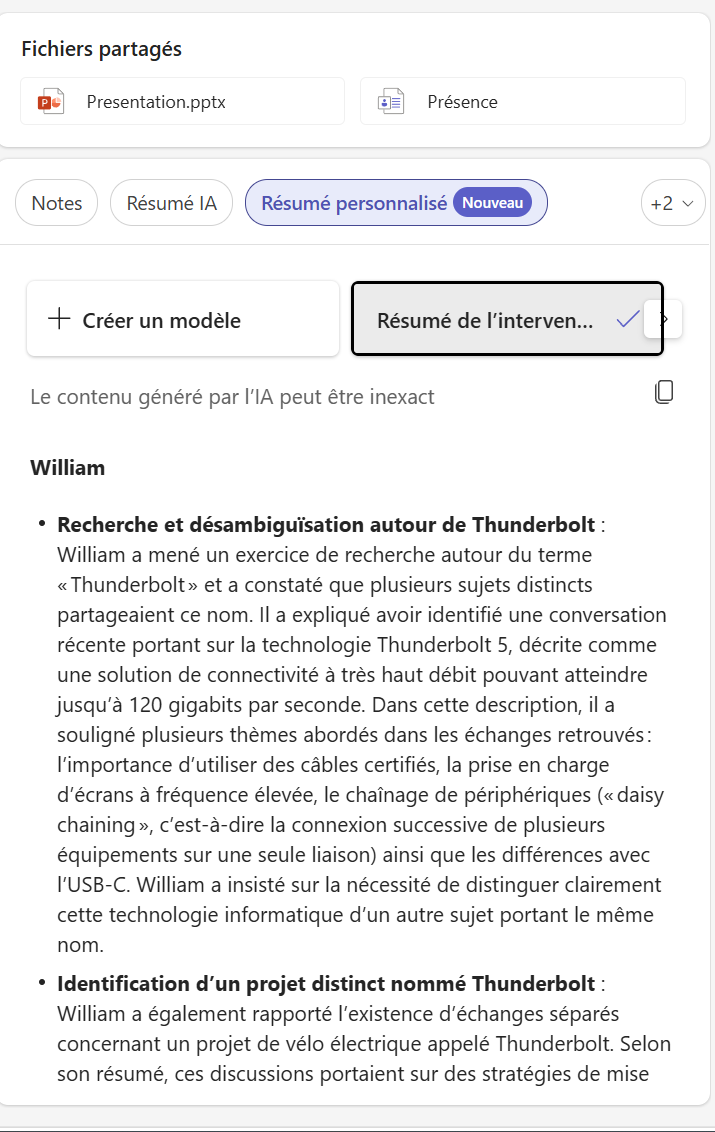 Obtenir le récapitulatif d'une réunion Teams : étape 3